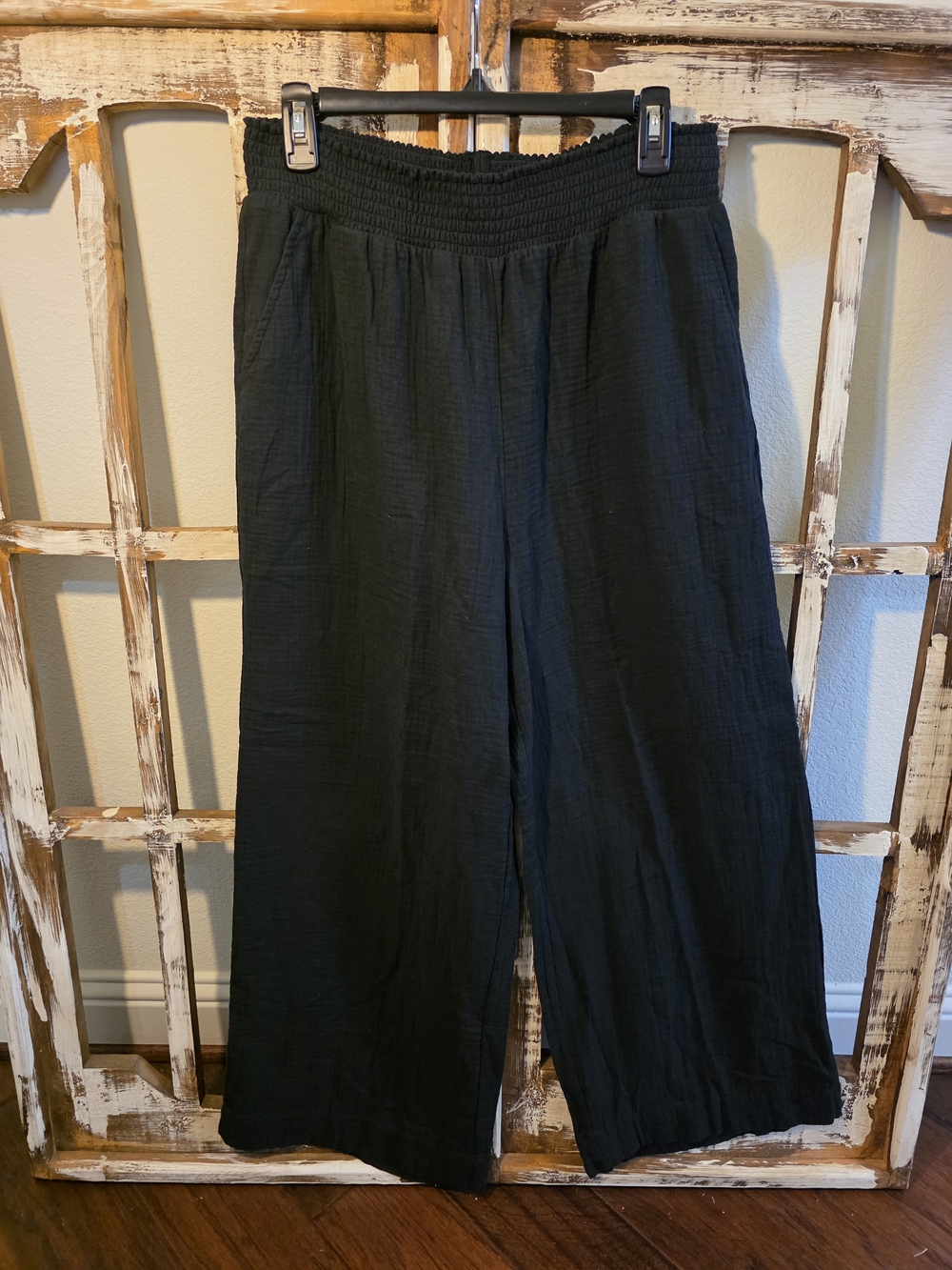 32 Degrees Black Wide-Leg Smocked Waist Pants